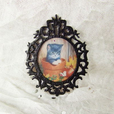 Halloween Kitty Picture - Artisan fully Handmade Miniature in 1"